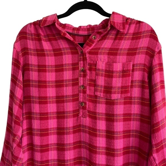 Anthropologie Isadora Pink Plaid Flannel Top, Size XS - Picture 5 of 10